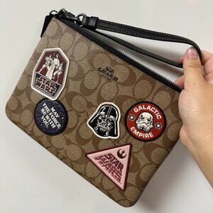 NWT!RARE!Coach x Star Wars Gallery Pouch In Signature Canvas With Patches F88545